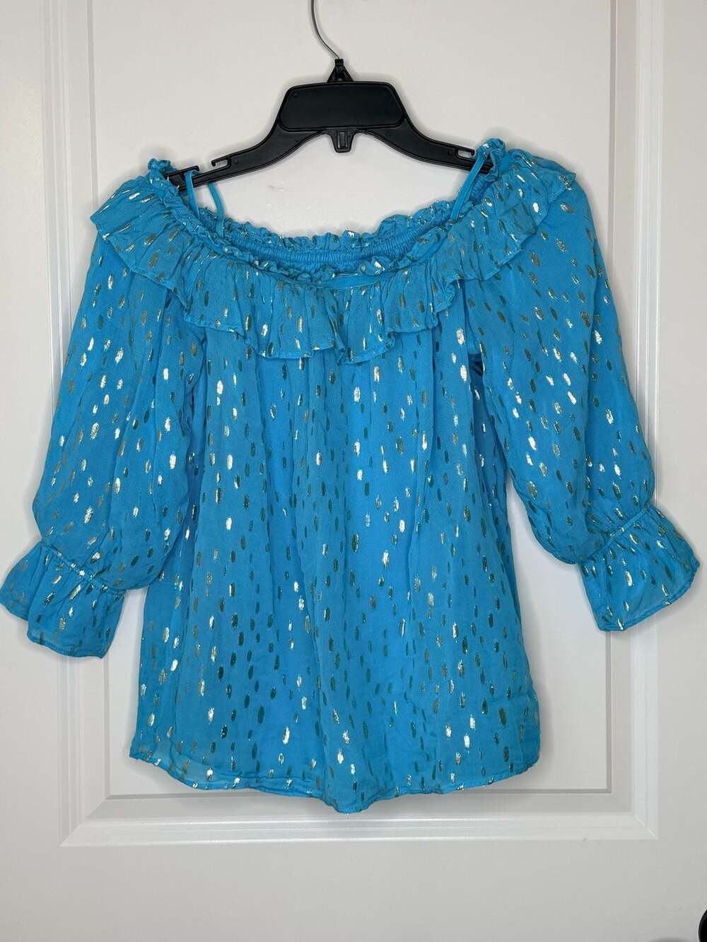 Lilly Pulitzer Ceecee Off-the-Shoulder Top Turquoise Oasis Metallic  - Small